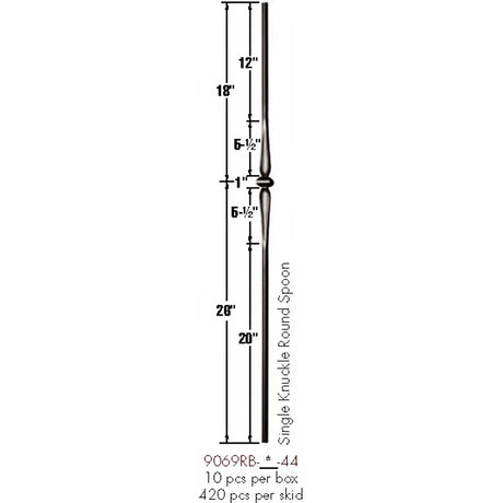 9069RB Single Knuckle with Round Spoon Dimensional Information