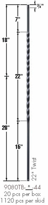 9080TB-T Large 22" Twist Tubular Steel Baluster