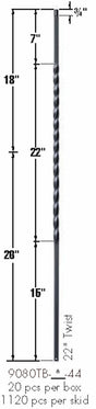 9080TB-T Large 22" Twist Tubular Steel Baluster