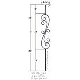 9081TB 24-Inch Feathered S-Scroll Dimensional Information