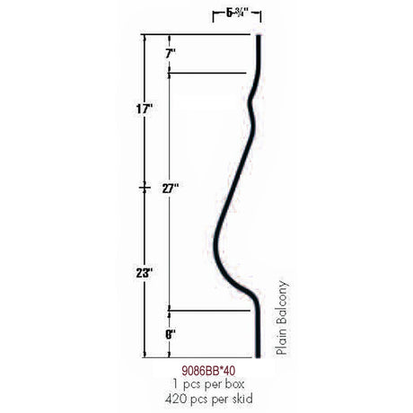 9086BB Plain Balcony Belly Baluster Dimensional Information