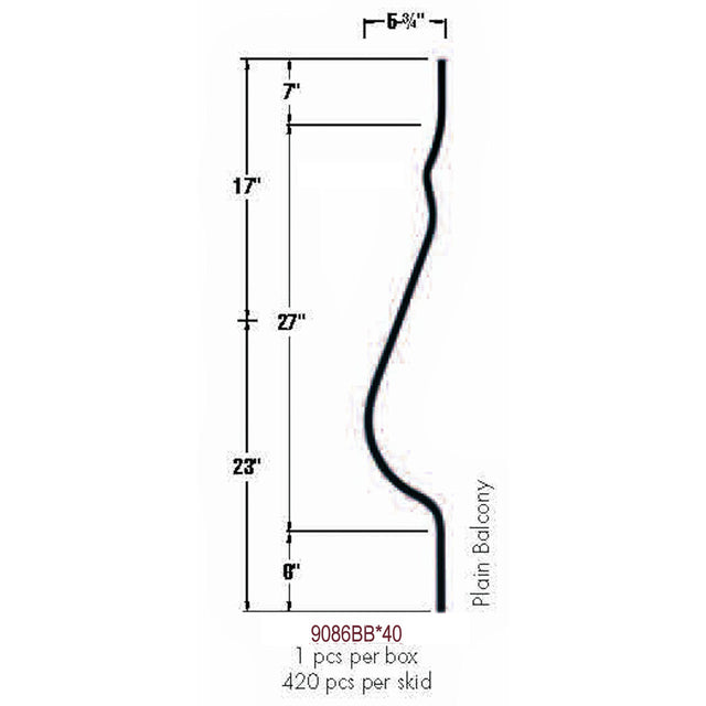 9086BB Plain Balcony Belly Baluster Dimensional Information