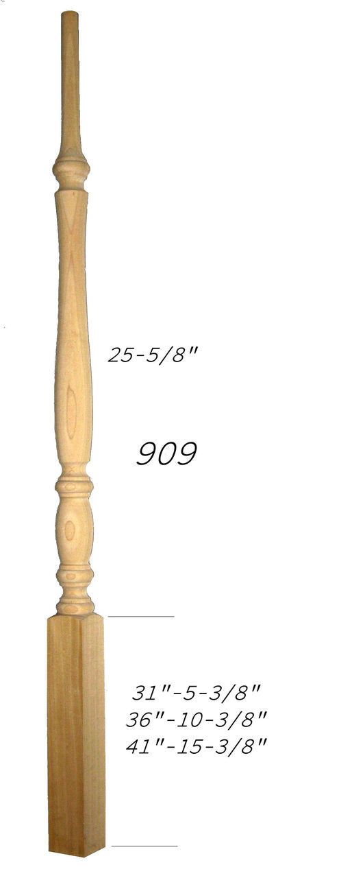 909 41" Bordeaux Classic Pin Top Baluster Dimensional Information