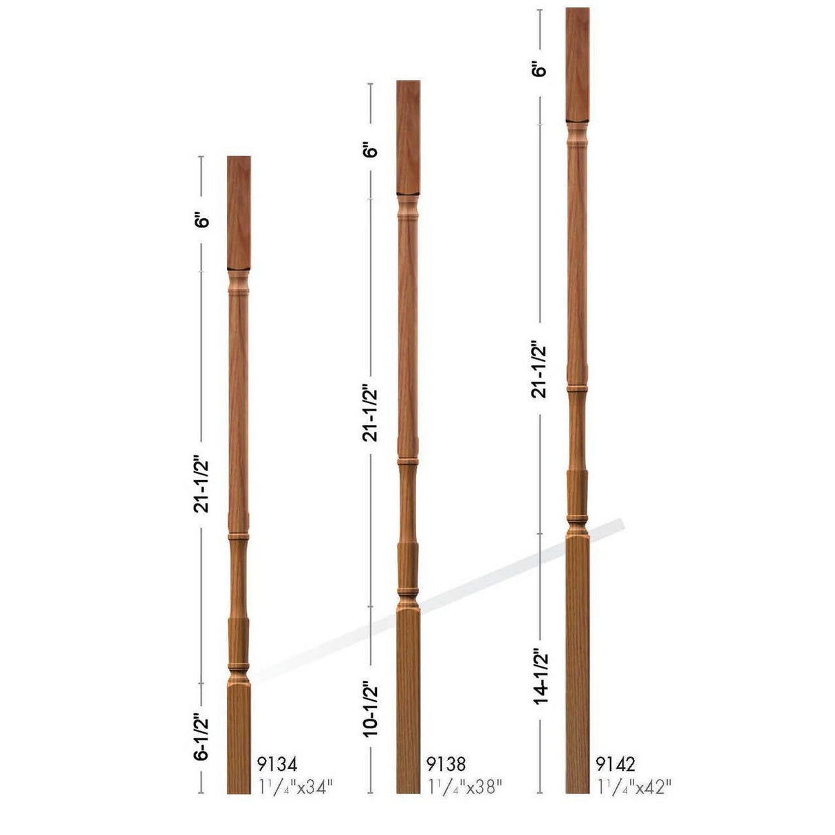 9142 42" Square Top Traditional Elegant Rise Baluster Set