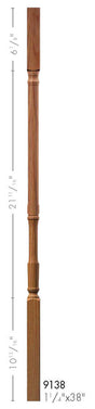 9138 38" Square Top Traditional Elegant Rise Baluster