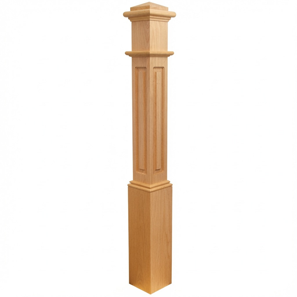 991RSP Raised Panel Box Newel Post - Red Oak