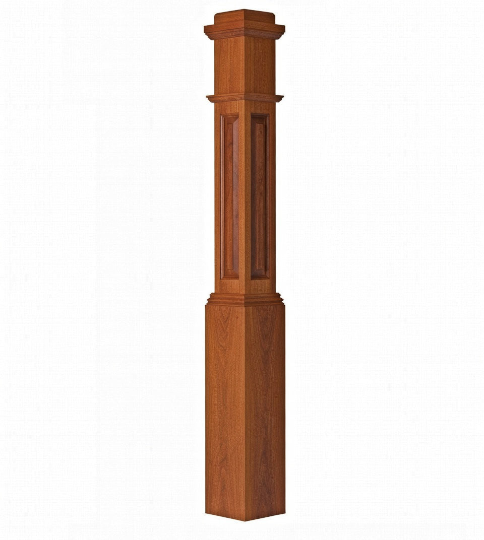 ARP-4091 Actual Raised Panel Box Newel Post, American Cherry