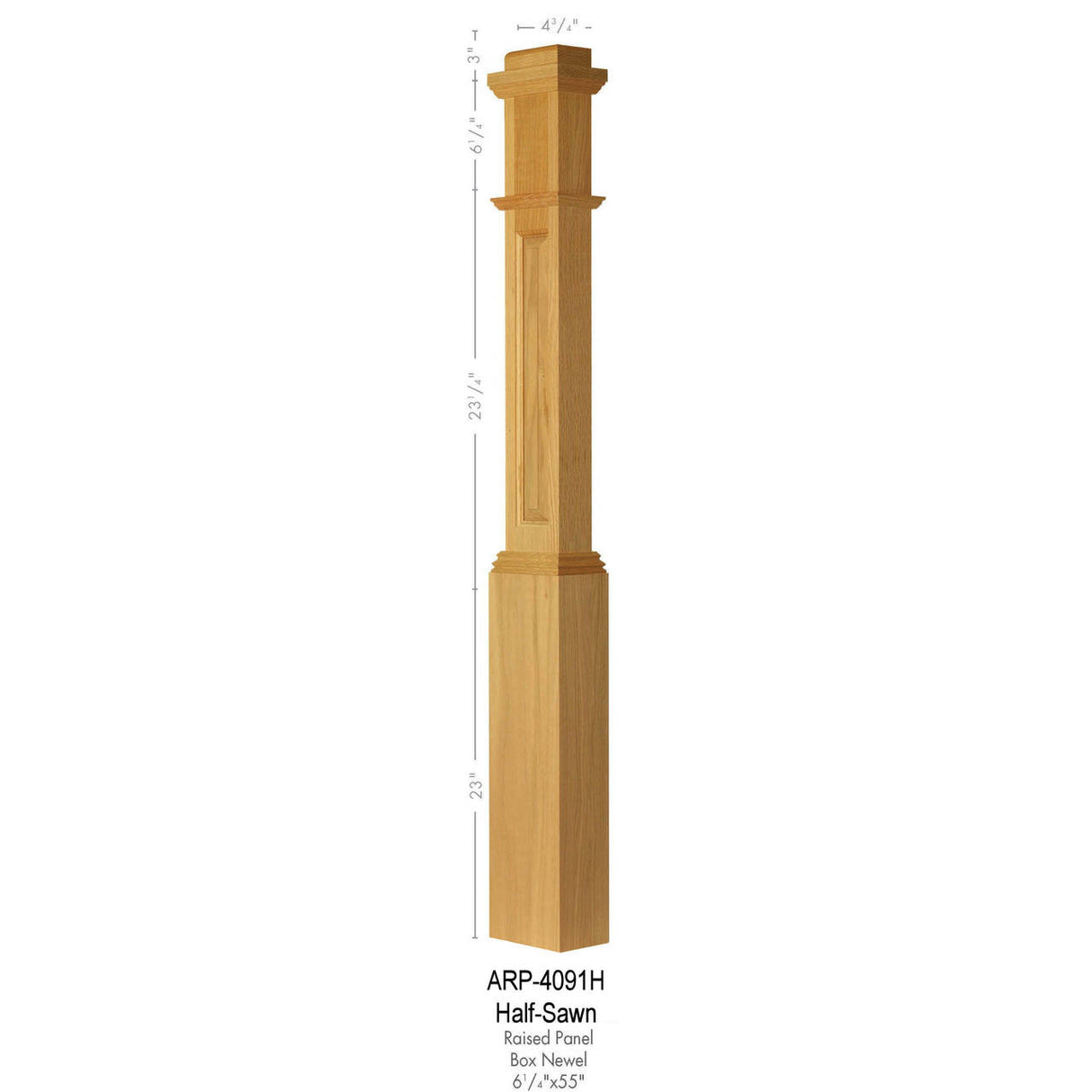 ARP-4091 Half-Sawn Actual Raised Panel Box Newel Post Newel Post