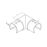 Round Glass Cap Rail Horizontal 90 Fitting (CADD)