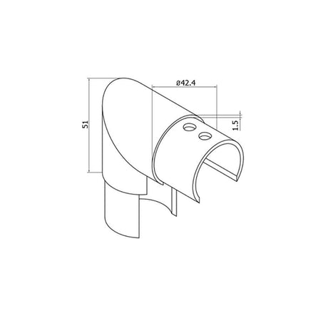 Round Glass Cap Rail Vertical 90 Fitting (CADD)