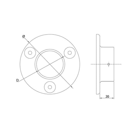 Wall Mount Flange for 42.4 mm Round Rail, CADD