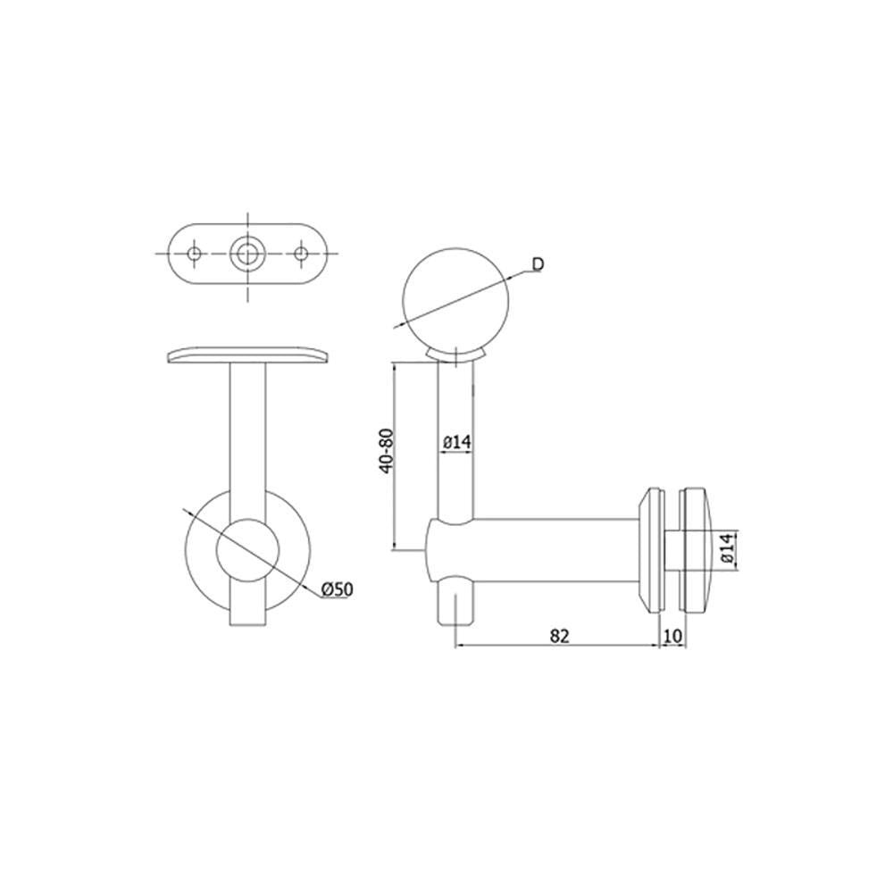 Glass Handrail Support Bracket for 42.4 mm Round Rail, CADD