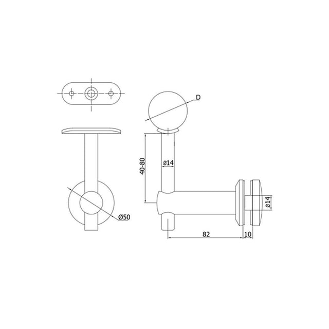 Glass Handrail Support Bracket for 42.4 mm Round Rail, CADD