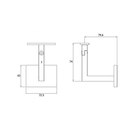 Adjustable Wall Handrail Support for Square or Flat Handrail 74 mm tall (AX20.005.033.A.SP) CADD