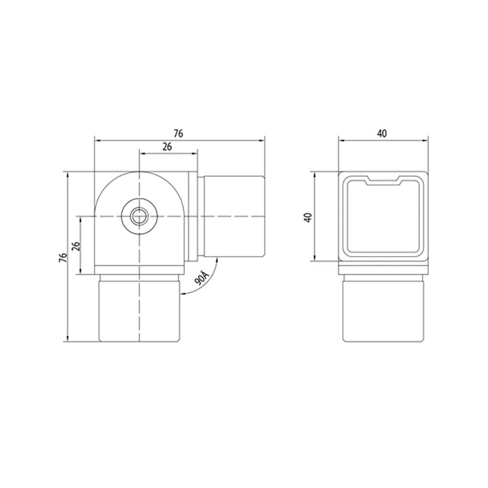 Adjustable Fitting for Square Rail – 40 x 40 x 2 mm CADD