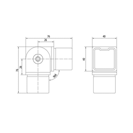 Adjustable Fitting for Square Rail – 40 x 40 x 2 mm CADD