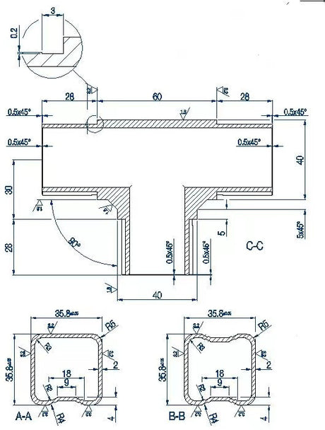 Tee Fitting for Square Rail – 40 x 40 x 2 mm - Satin Black (AX20.008.113.A)