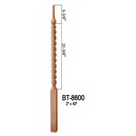 BT-8600 42-inch Barley Rope Twist Baluster Dimensional Information