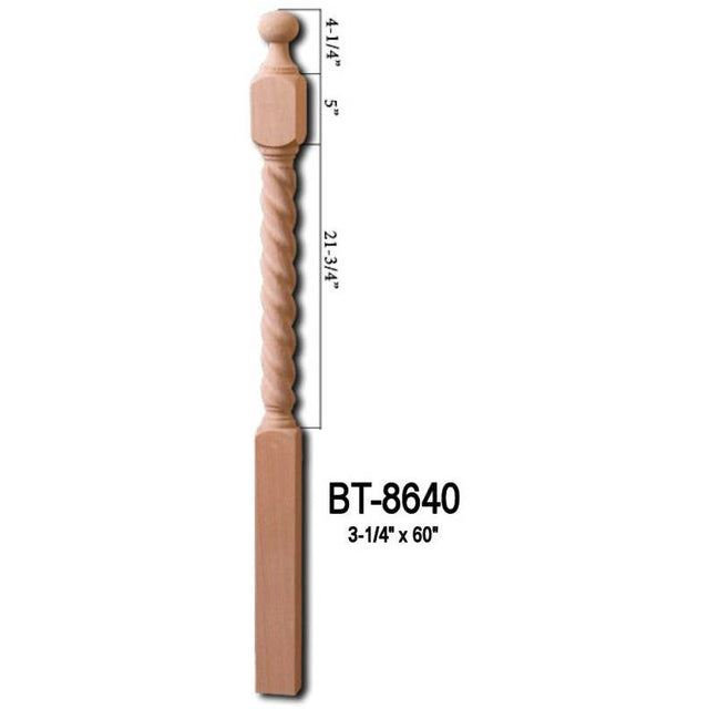 BT-8640 48" Barley Rope Twist Ball Top Newel Post