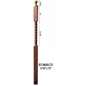 BT-8645-72 72" Barley Rope Twist Ball Top Lascala Series Newel Post