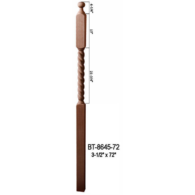BT-8645-72 72" Barley Rope Twist Ball Top Lascala Series Newel Post