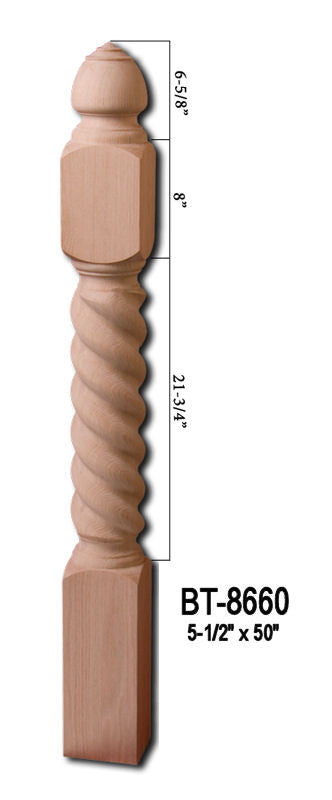 BT-8660 50" Barley Rope Twist Grande Newel Post
