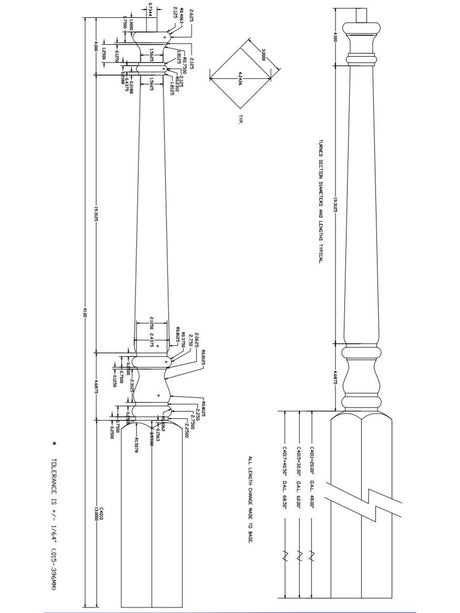 C-4010PT 41" Colonial Pin Top Starting Newel Post (CADD)