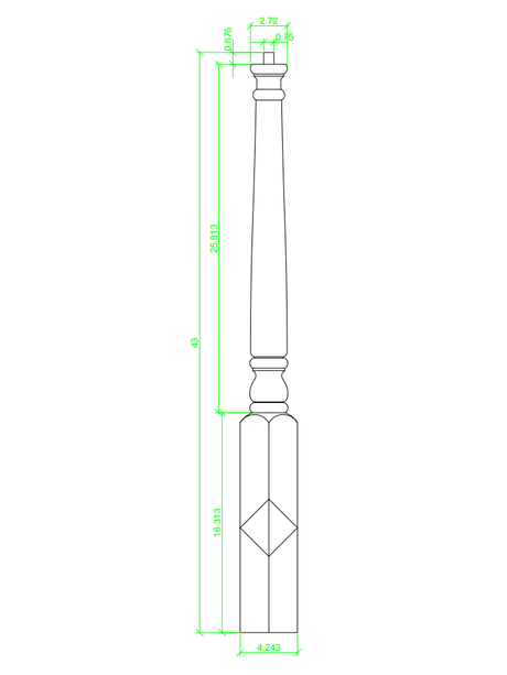C-4011PT 48" Colonial Pin Top Starting Newel Post (CADD)