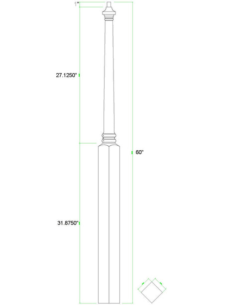 C-4035 60" Colonial Pin Top Starting Newel Post (CADD)