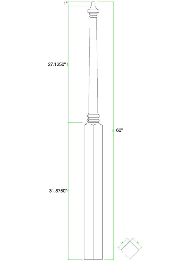 C-4035 60" Colonial Pin Top Starting Newel Post (CADD)