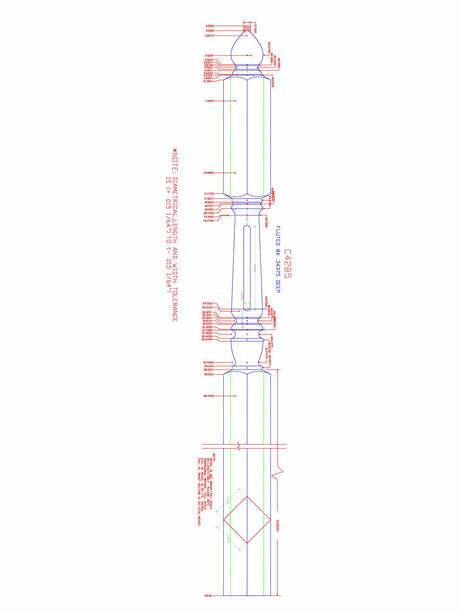 C-4285 Chippendale Fluted Spade Top Landing / Angle Newel Post (CADD)