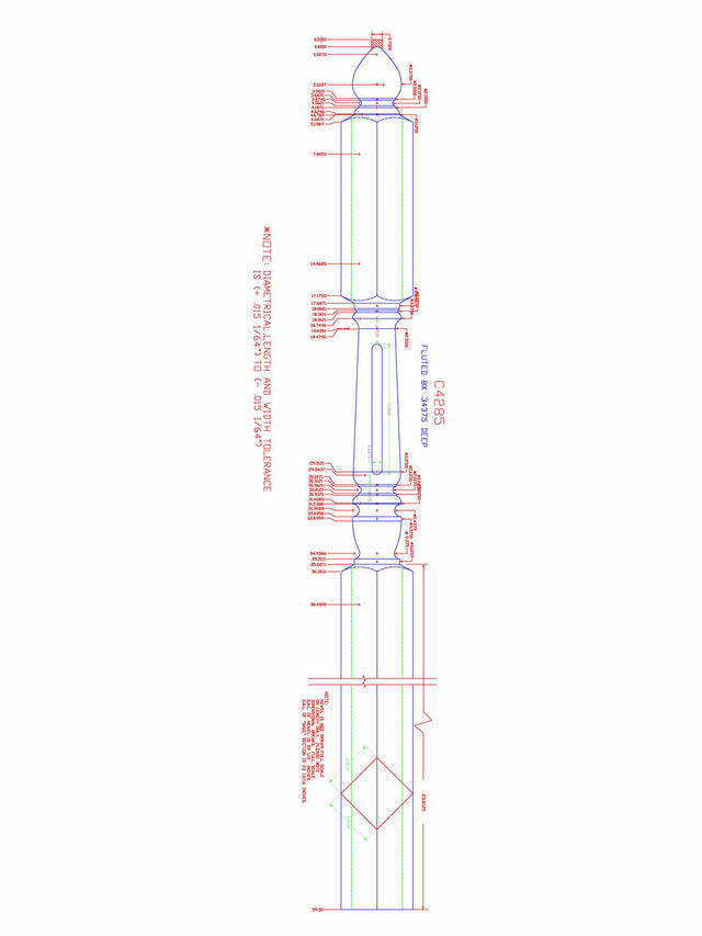 C-4285 Chippendale Fluted Spade Top Landing / Angle Newel Post (CADD)