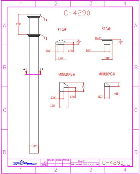 C-4290 56" Plain Box Newel Post, CADD