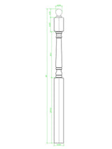  C-4548 60" Colonial Traditional Angle / Landing Newel Post, Mushroom Top CADD