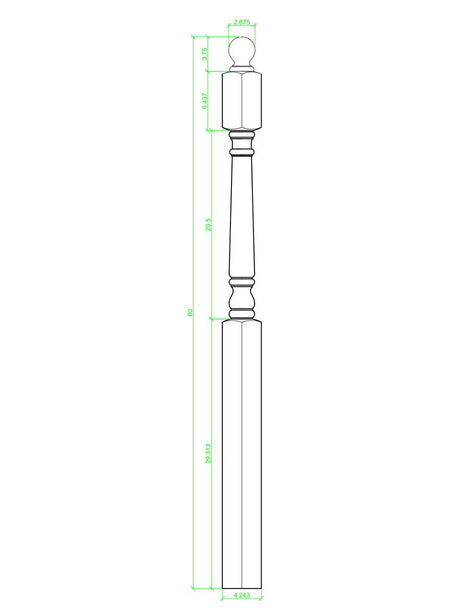 C-4548 60" Colonial Traditional Angle / Landing Newel Post, Mushroom Top CADD