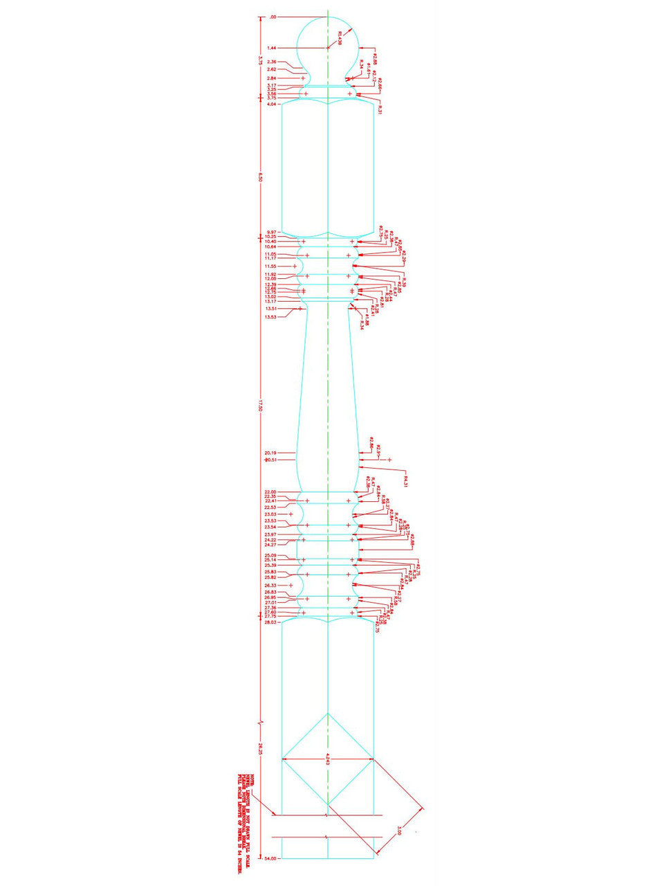 C-4555 Ball Top 3" x 54" Starting Newel Post