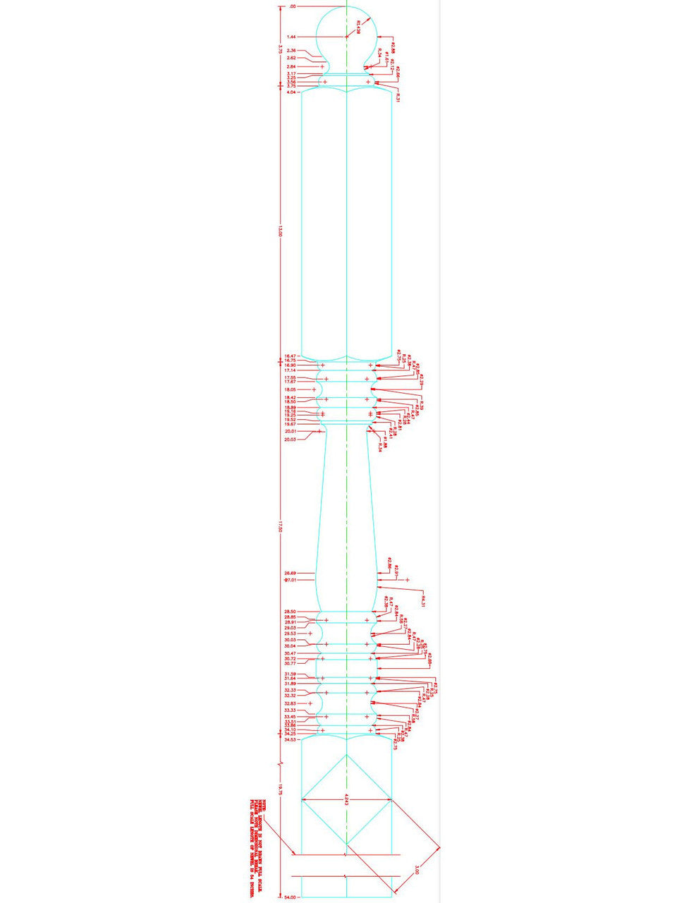 Hampton C-4556 3" X 54-inch Hampton Angle / Landing Ball Top Newel Post (CADD)