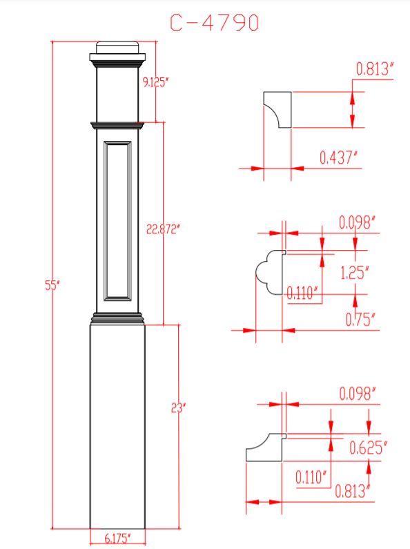 C-4790 Mission Style Box Newel Post  CADD drawing
