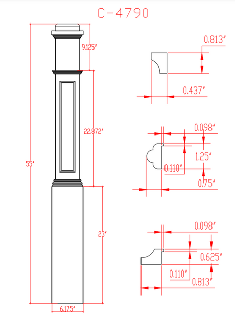 C-4790 Mission Style Box Newel Post  CADD drawing