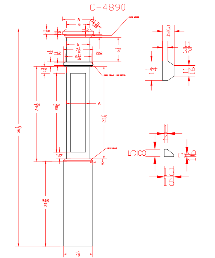 C-4890 Mission Style Large Box Newel CADD Drawing