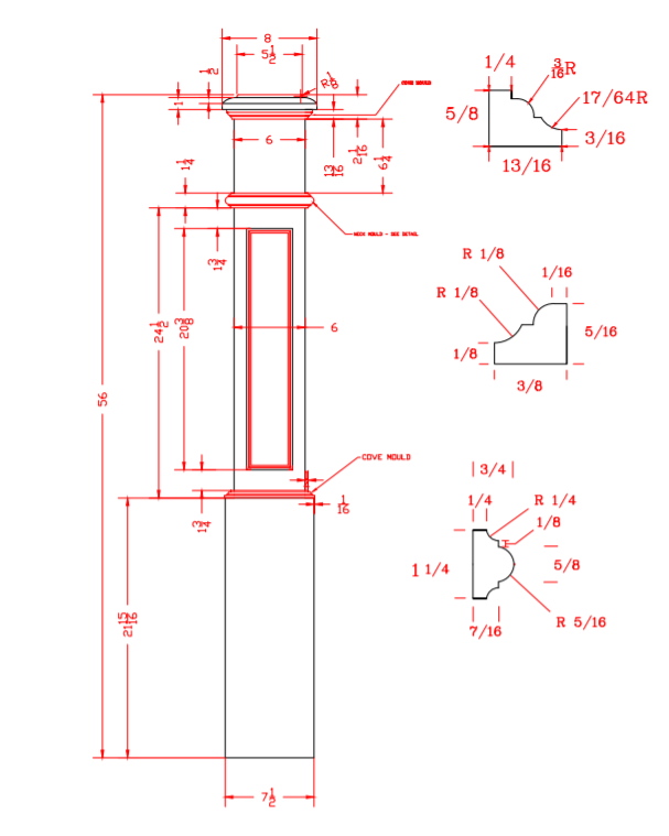 C-4891-FP Large Flat Panel Traditional Box Newel CADD Drawing