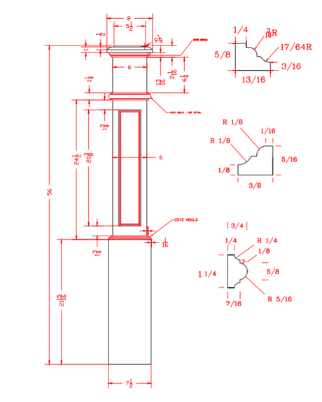 C-4891-FP Large Flat Panel Traditional Box Newel CADD Drawing