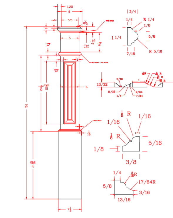 C-4891-RP Large Raised Panel Traditional Box Newel CADD Drawing