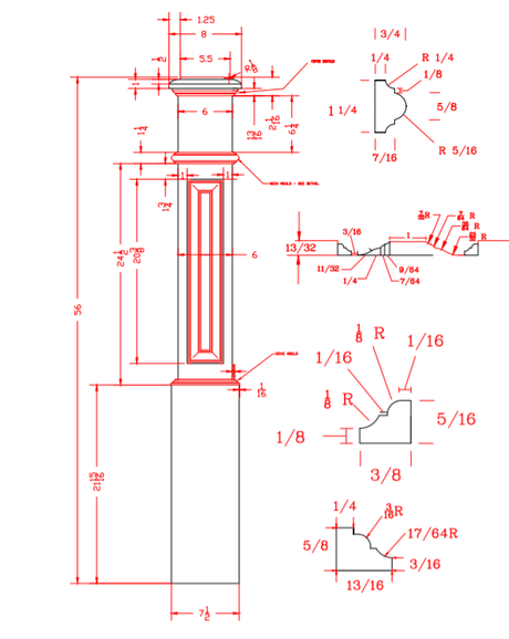 C-4891-RP Large Raised Panel Traditional Box Newel CADD Drawing