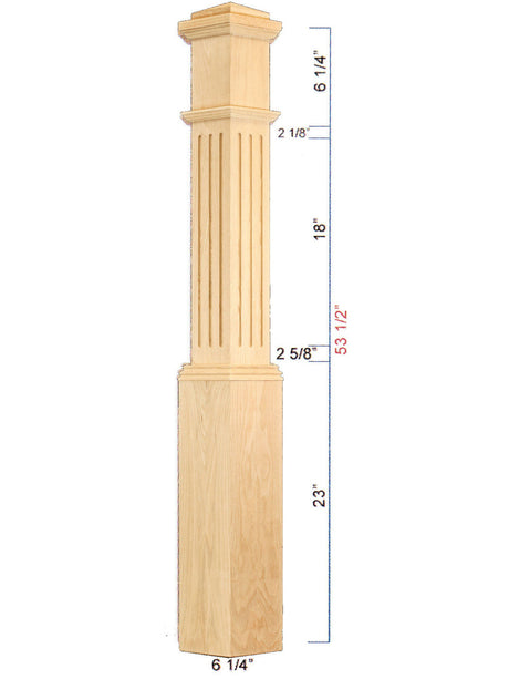 C-4091-F Fluted Traditional Box Newel Dimensional Information