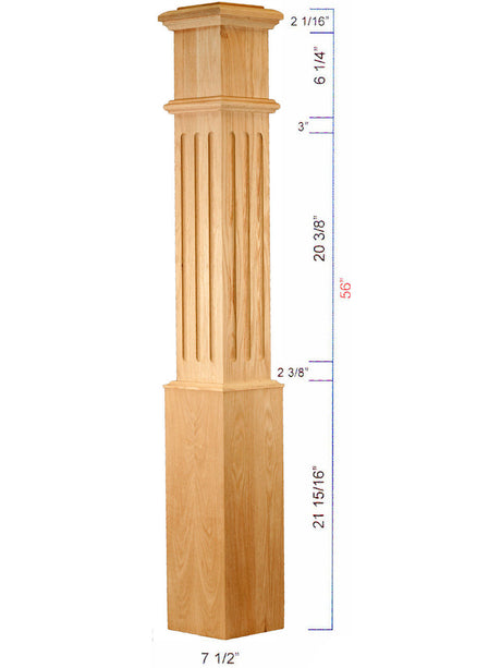 C-4095-F Large Fluted Traditional Box Newel Dimensional Information