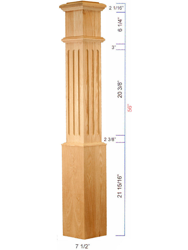 C-4095-F Large Fluted Traditional Box Newel Dimensional Information
