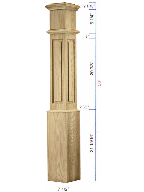C-4095-RP Large Raised Panel Traditional Box Newel Dimensional Information