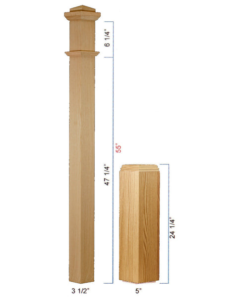  C-4291-Adjustable Box Newel Post Dimensional Information