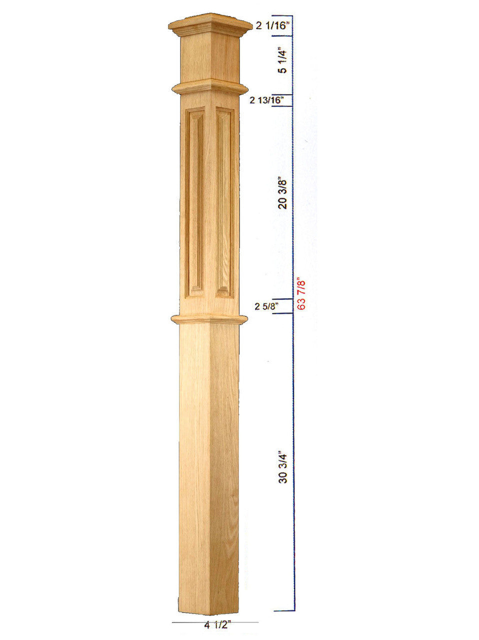 C-4691-RP Raised Panel Landing Box Newel Post Dimensional Information